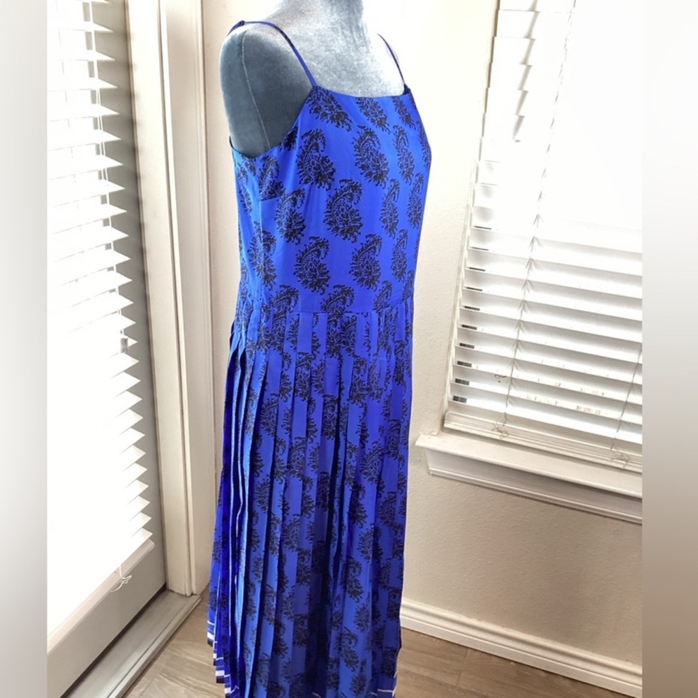 🎤🎉 Banana Republic Spaghetti Strap Paisley Pleated Midi Dress Sz 12 - Picture 8 of 12